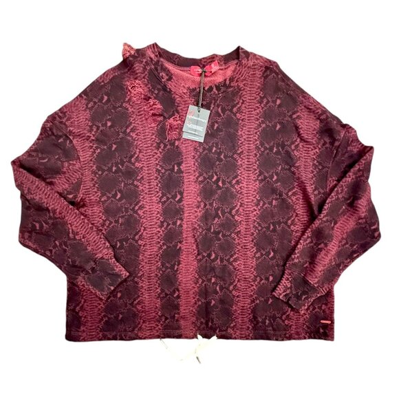 N:Philanthropy Women M Olympia Distressed Sweatshirt Burgundy Snake Print NWT - Picture 1 of 7